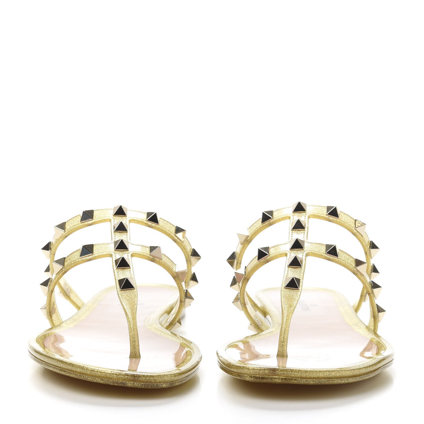PVC Jelly Glitter Rockstud Caged Flat Thong Sandals 36 Oro