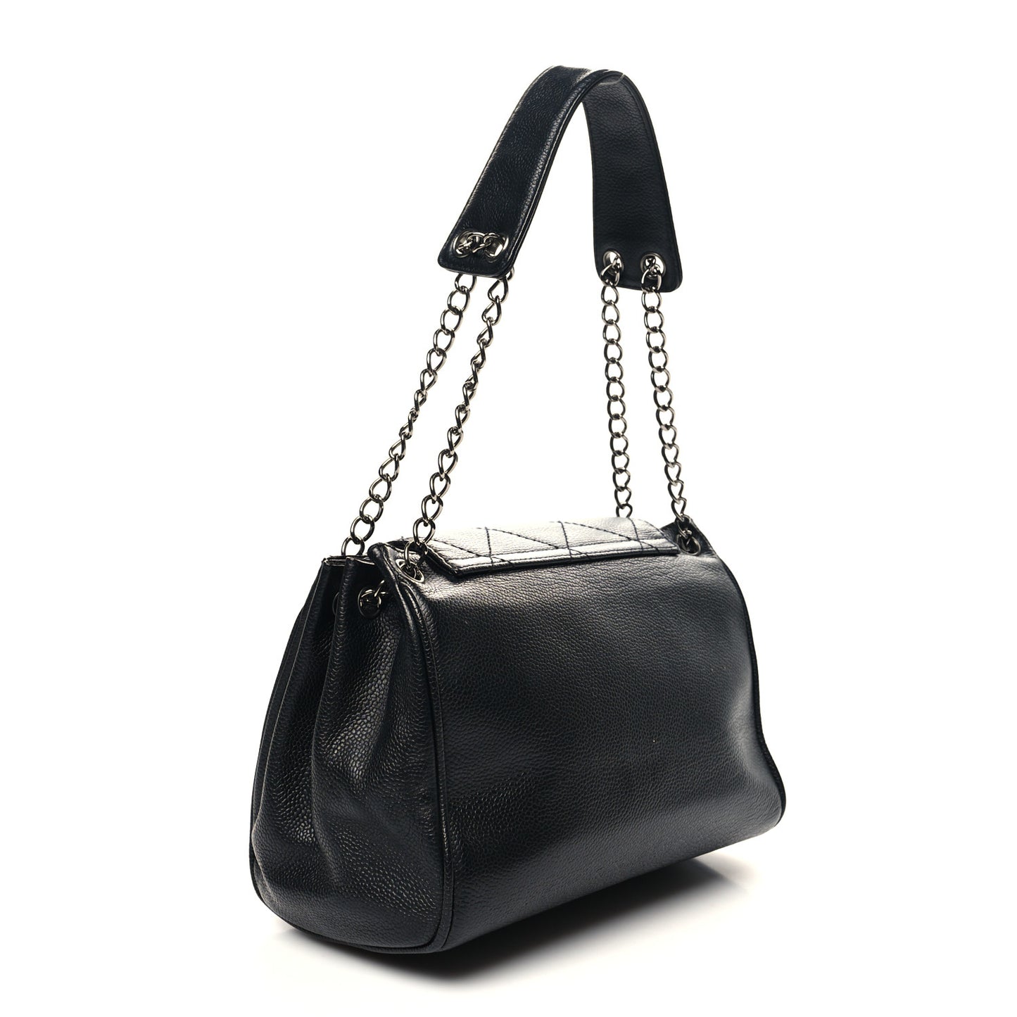 Caviar Quilted Accordion Flap Black