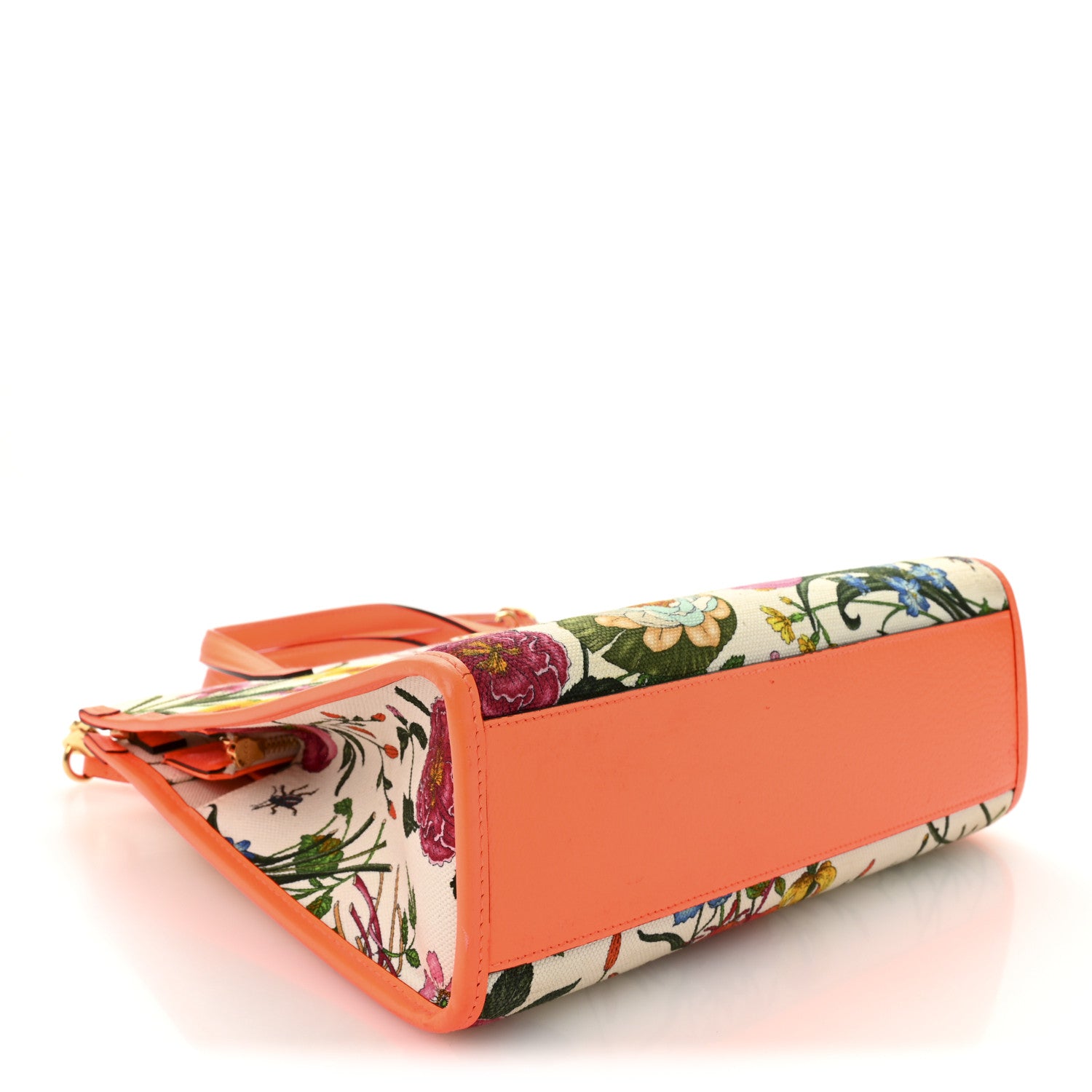 Gucci Canvas Medium Flora Tote White Multicolor Orange Fluo 4 of 11