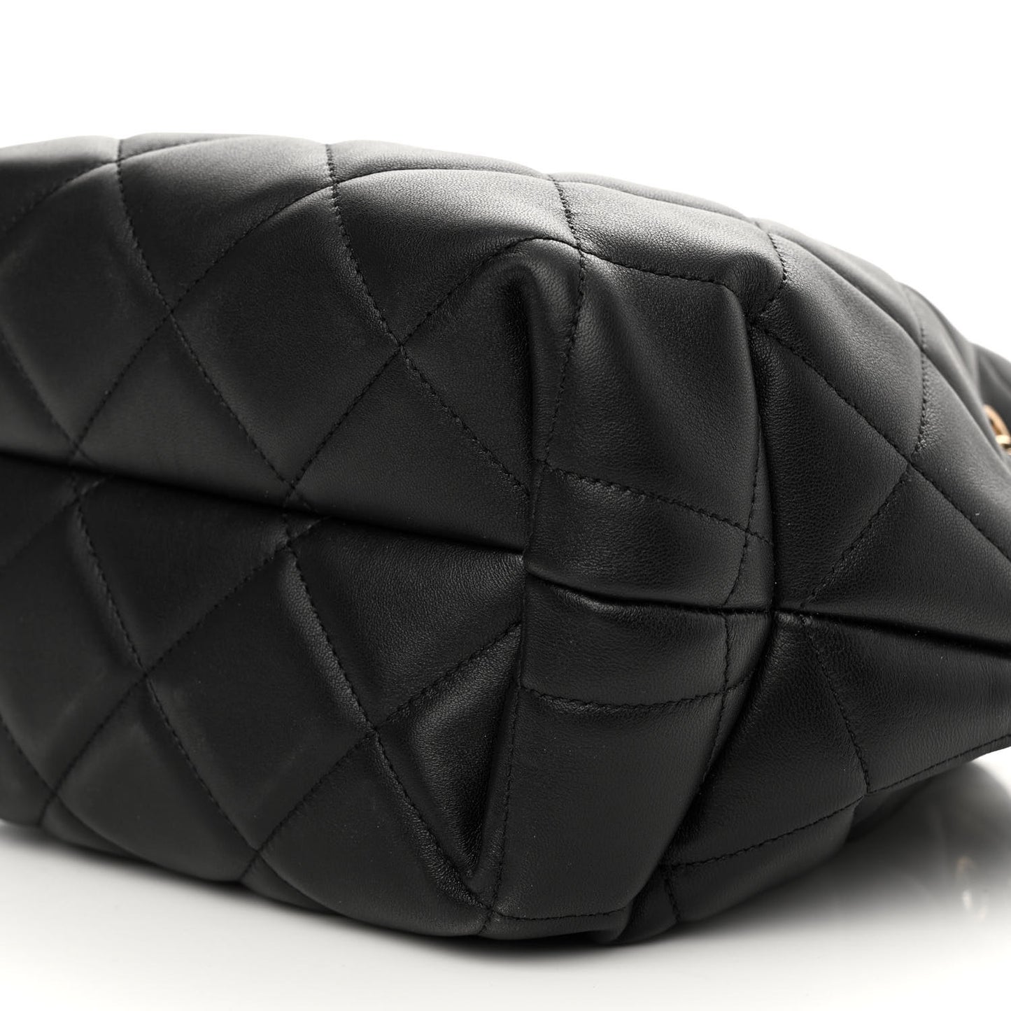 Lambskin Quilted CC Dweller Drawstring Bucket Bag Black