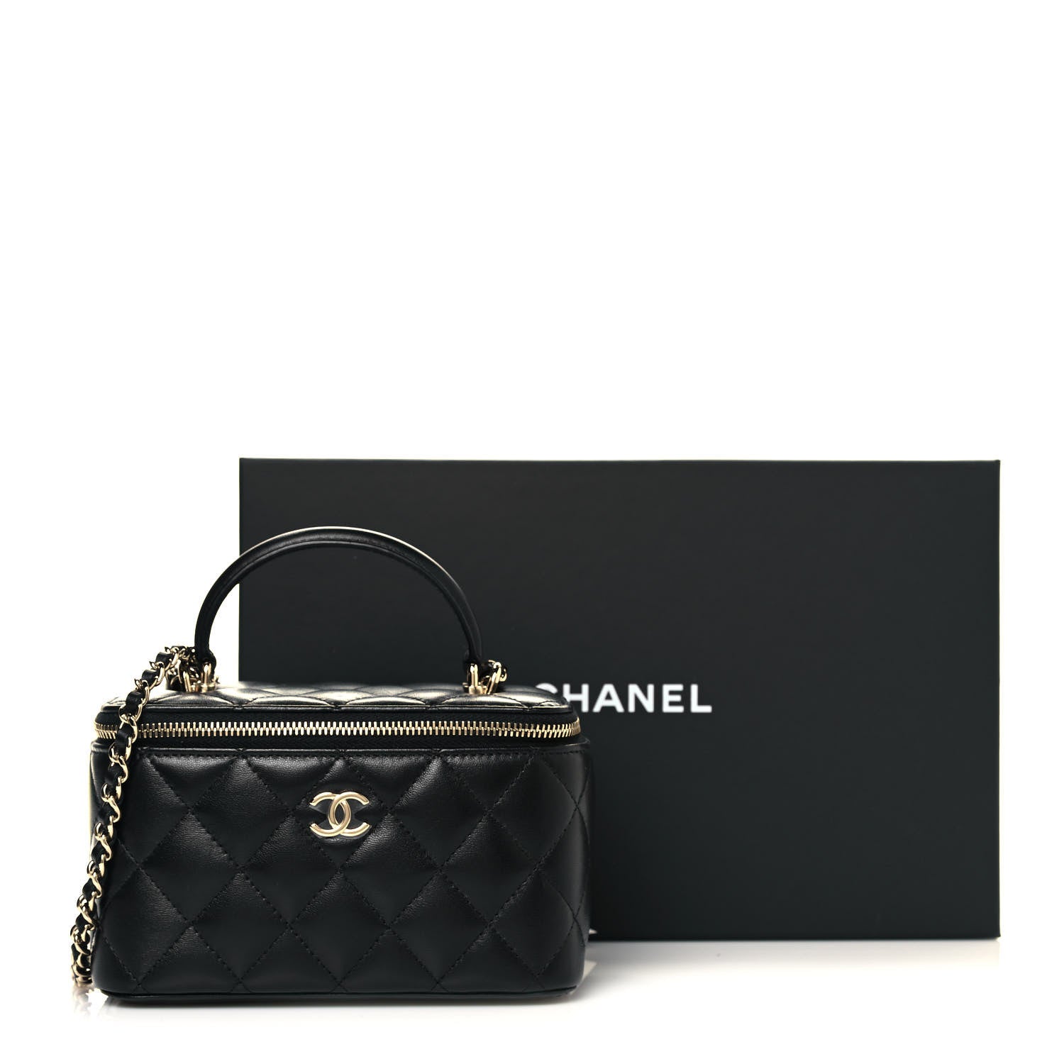 Chanel Lambskin Quilted Small Top Handle Vanity Case With Chain Black 11 of 11
