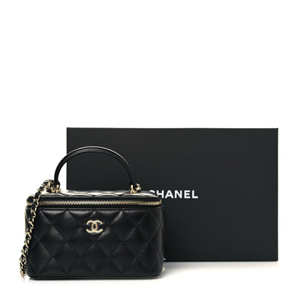 Chanel Lambskin Quilted Small Top Handle Vanity Case With Chain Black 11 of 11