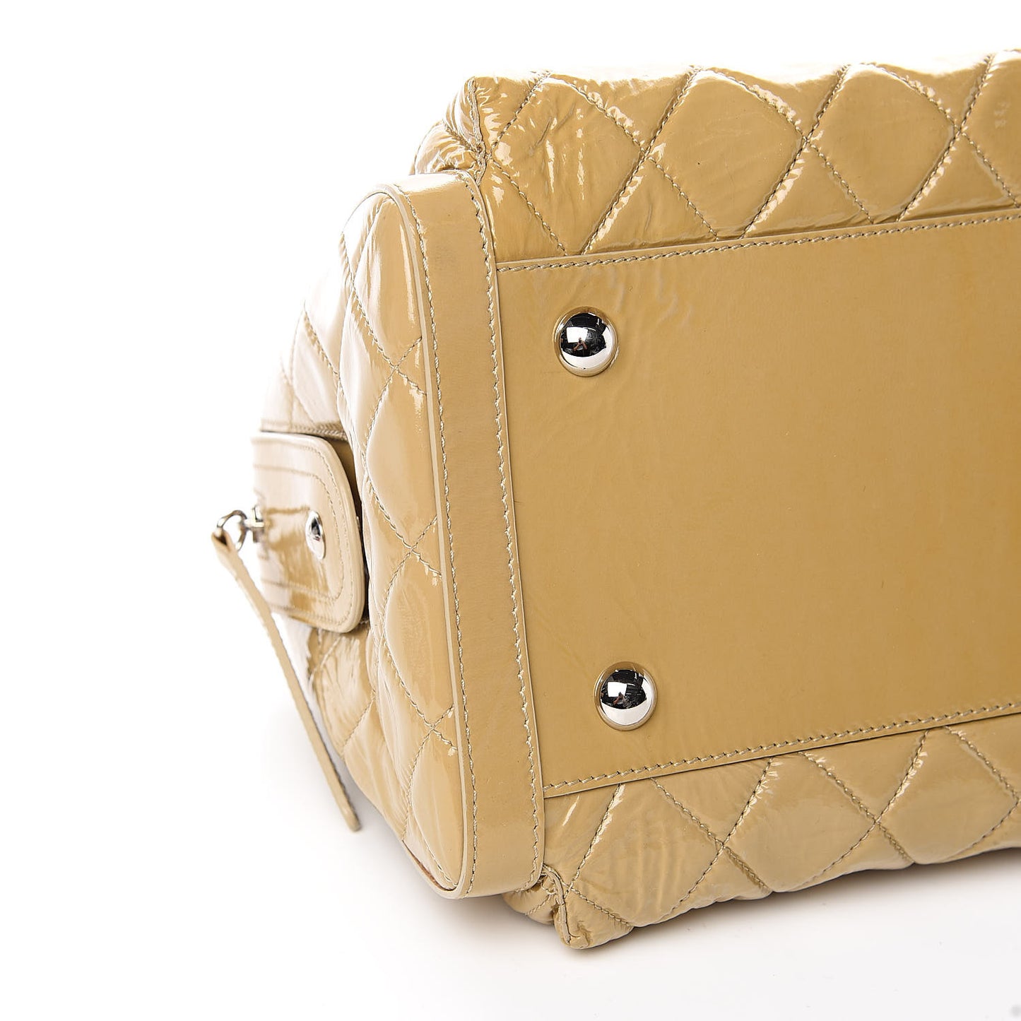 Patent Quilted Day Glo Flap Bag Beige