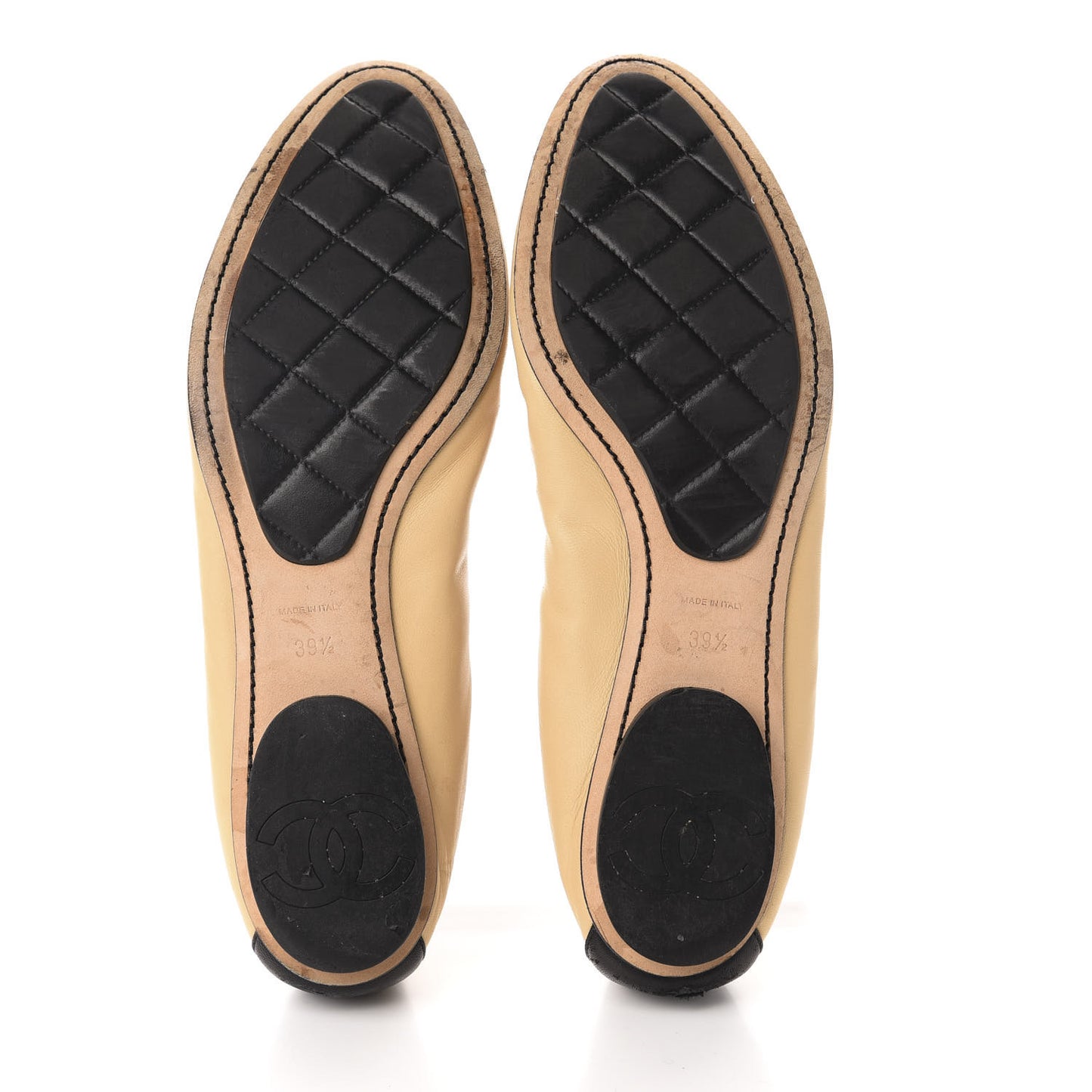 Lambskin CC Elastic Cap Toe Ballerina 39.5 Flats Beige Black