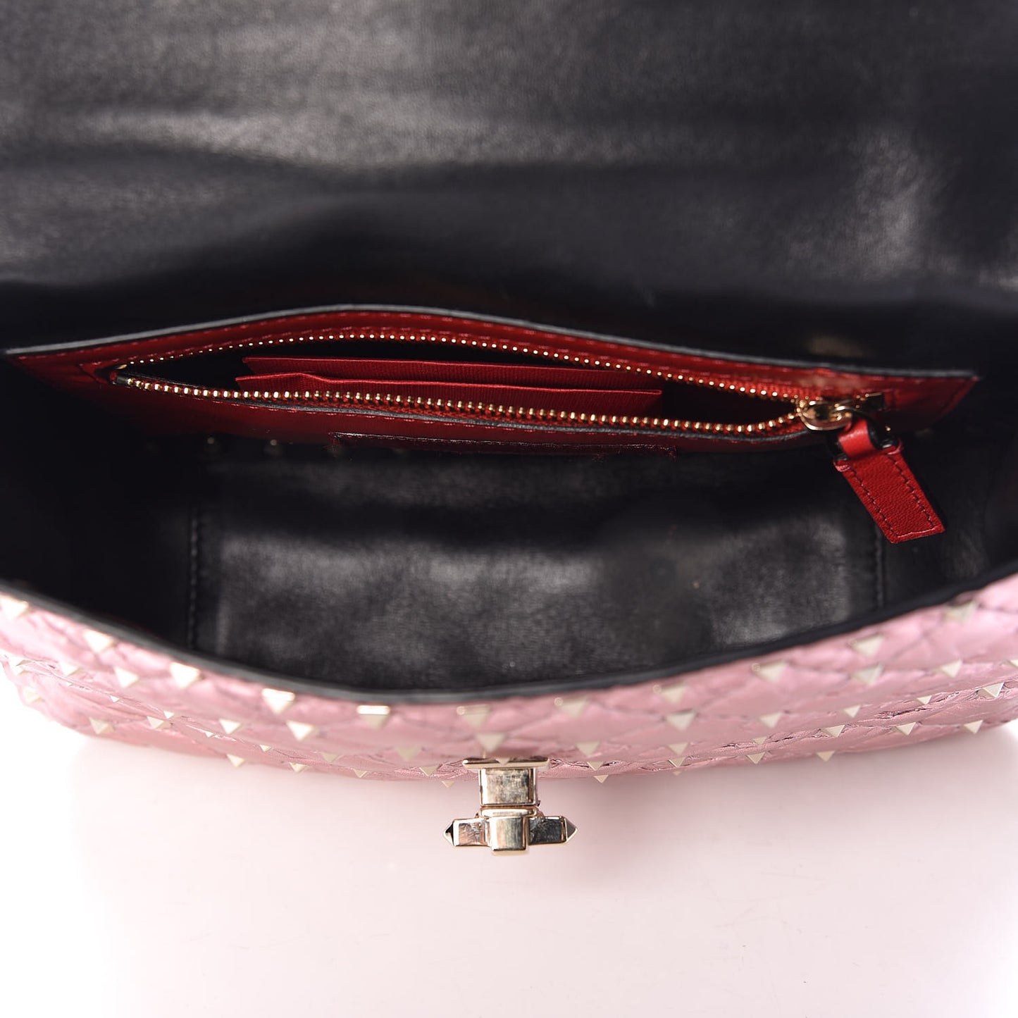 Metallic Wrinkled Lambskin Medium Rockstud Spike Shoulder Bag Lipstick