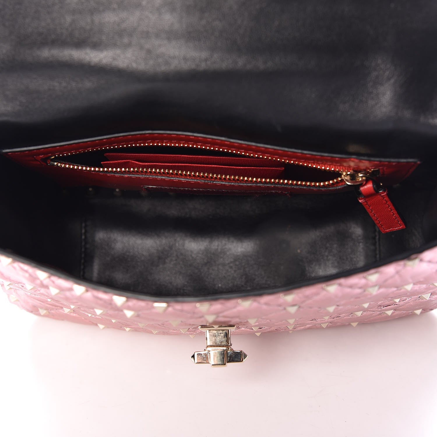 Valentino Garavani Metallic Wrinkled Lambskin Medium Rockstud Spike Shoulder Bag Lipstick 5 of 11
