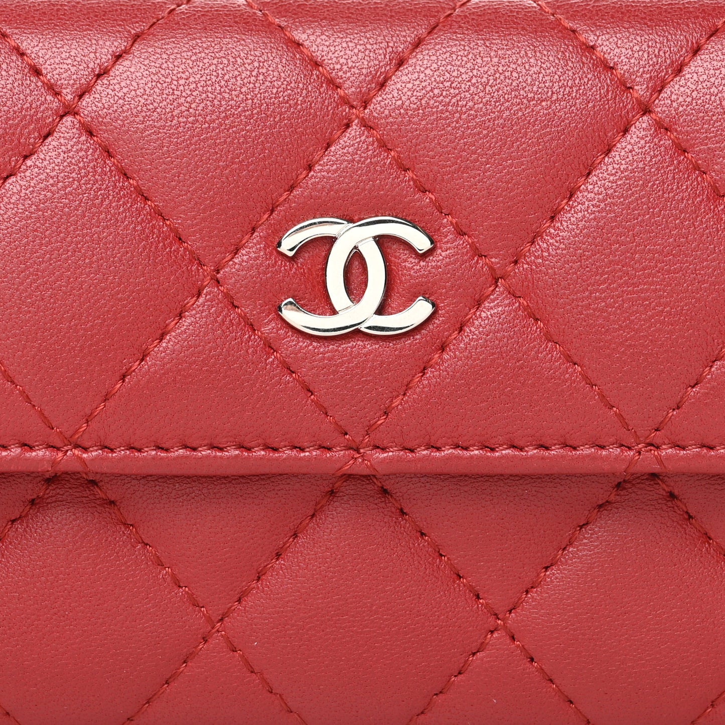 Lambskin Quilted Flap Card Holder Red