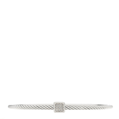 David Yurman Sterling Silver Diamond 3mm Square Station Cable Bangle Bracelet 1 of 3