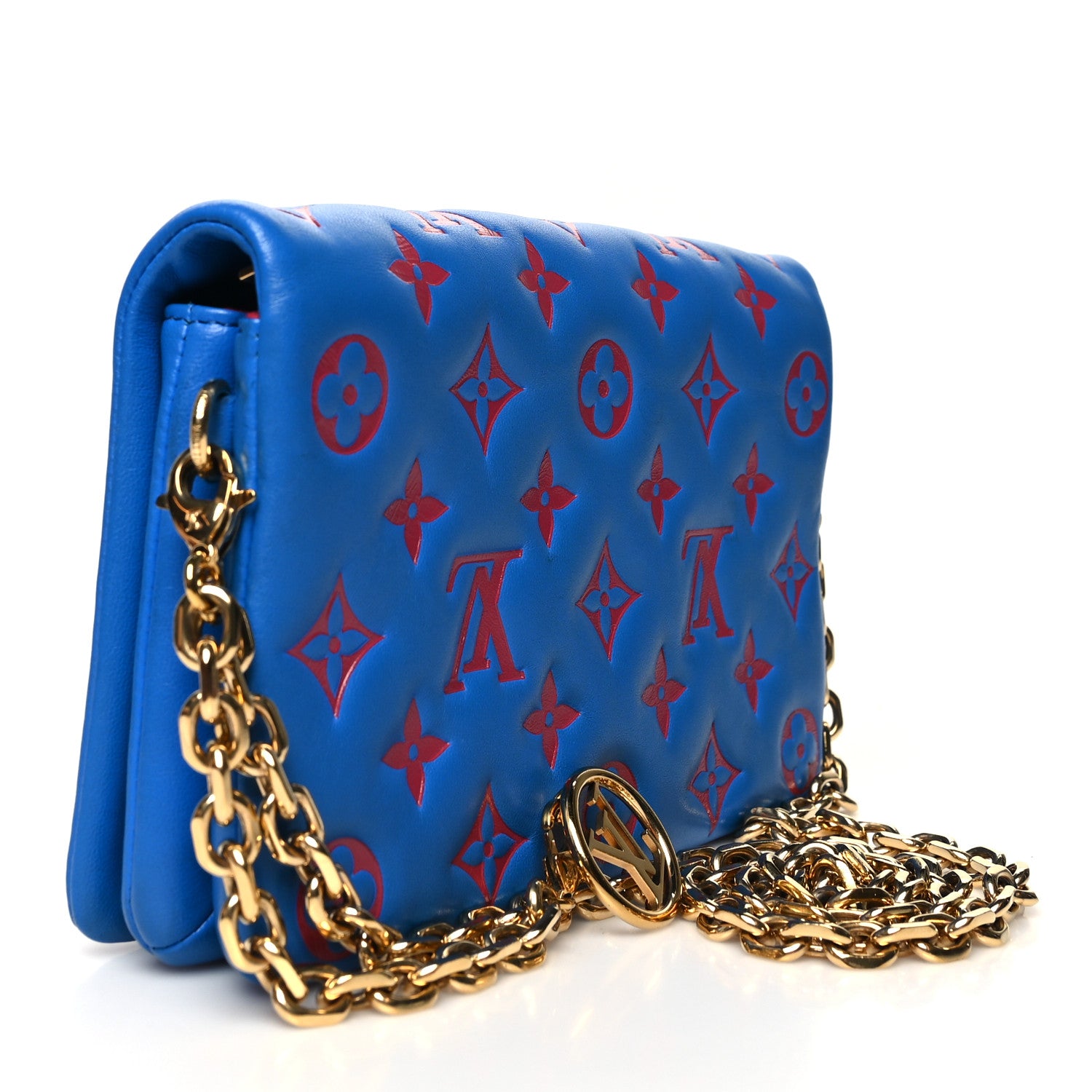 Louis Vuitton Lambskin Embossed Monogram Vuittamins Pochette Coussin Blue Red 3 of 13