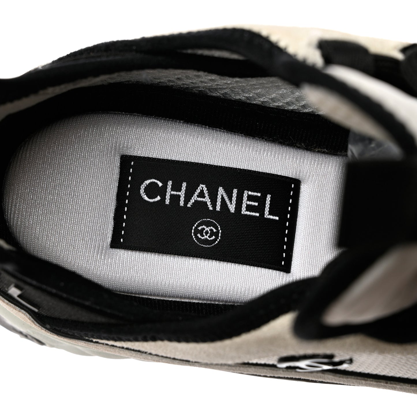 Velvet Calfskin Mixed Fibers CC Sneakers 38.5 Ivory Black