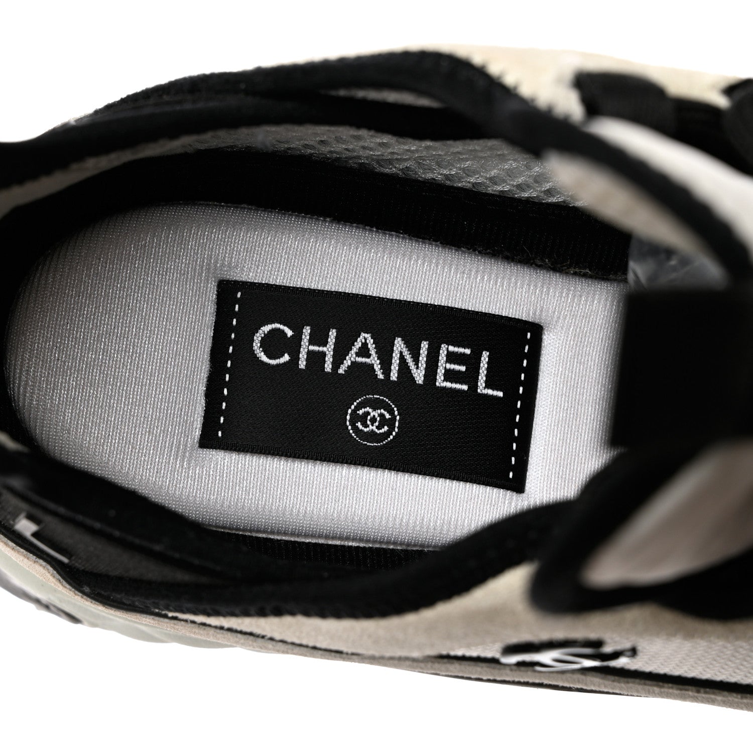 Chanel Velvet Calfskin Mixed Fibers CC Sneakers 38.5 Ivory Black 7 of 12