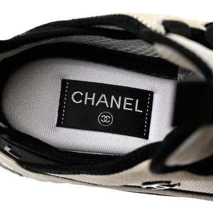 Chanel Velvet Calfskin Mixed Fibers CC Sneakers 38.5 Ivory Black 7 of 12