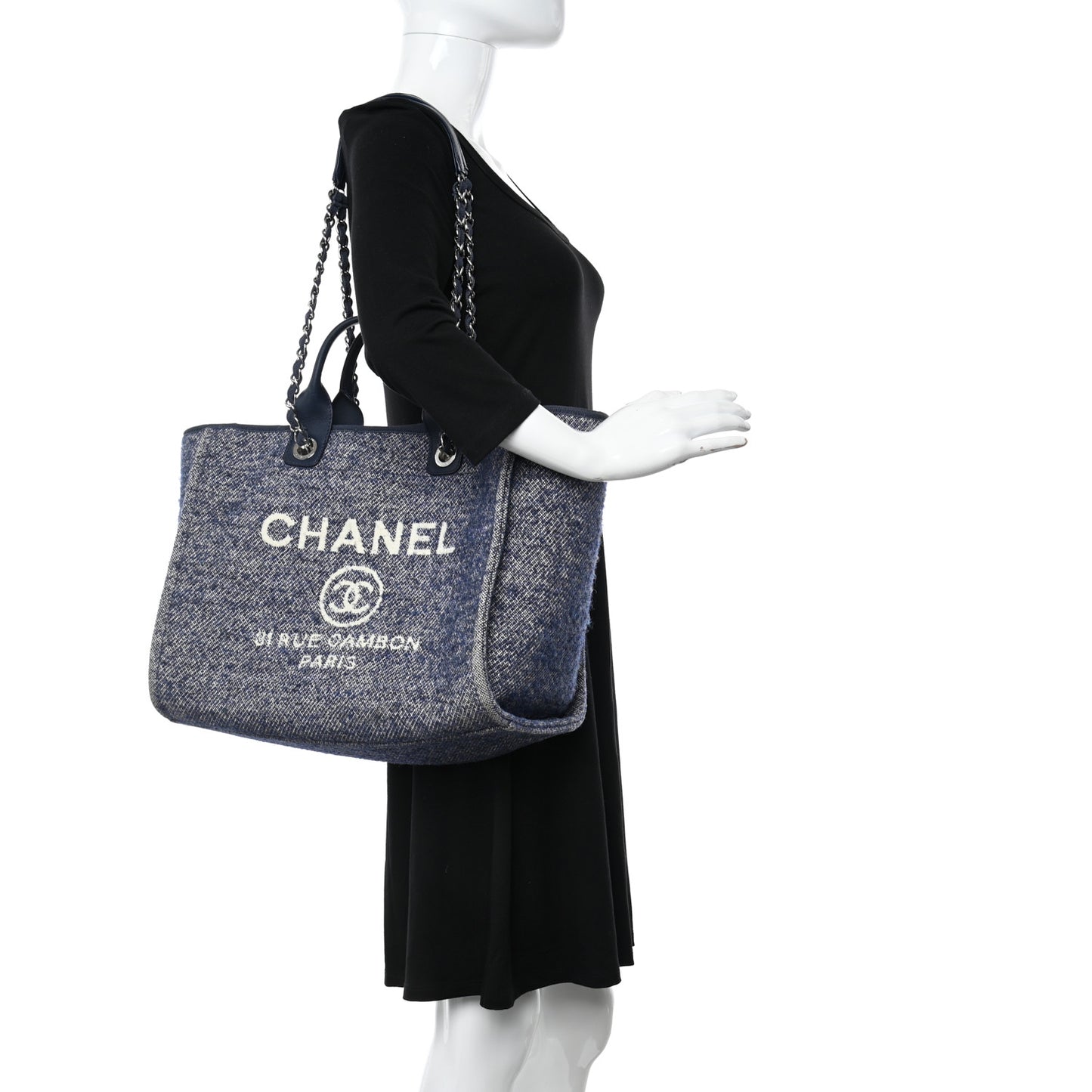 Mixed Fibers Calfskin Medium Deauville Tote Blue