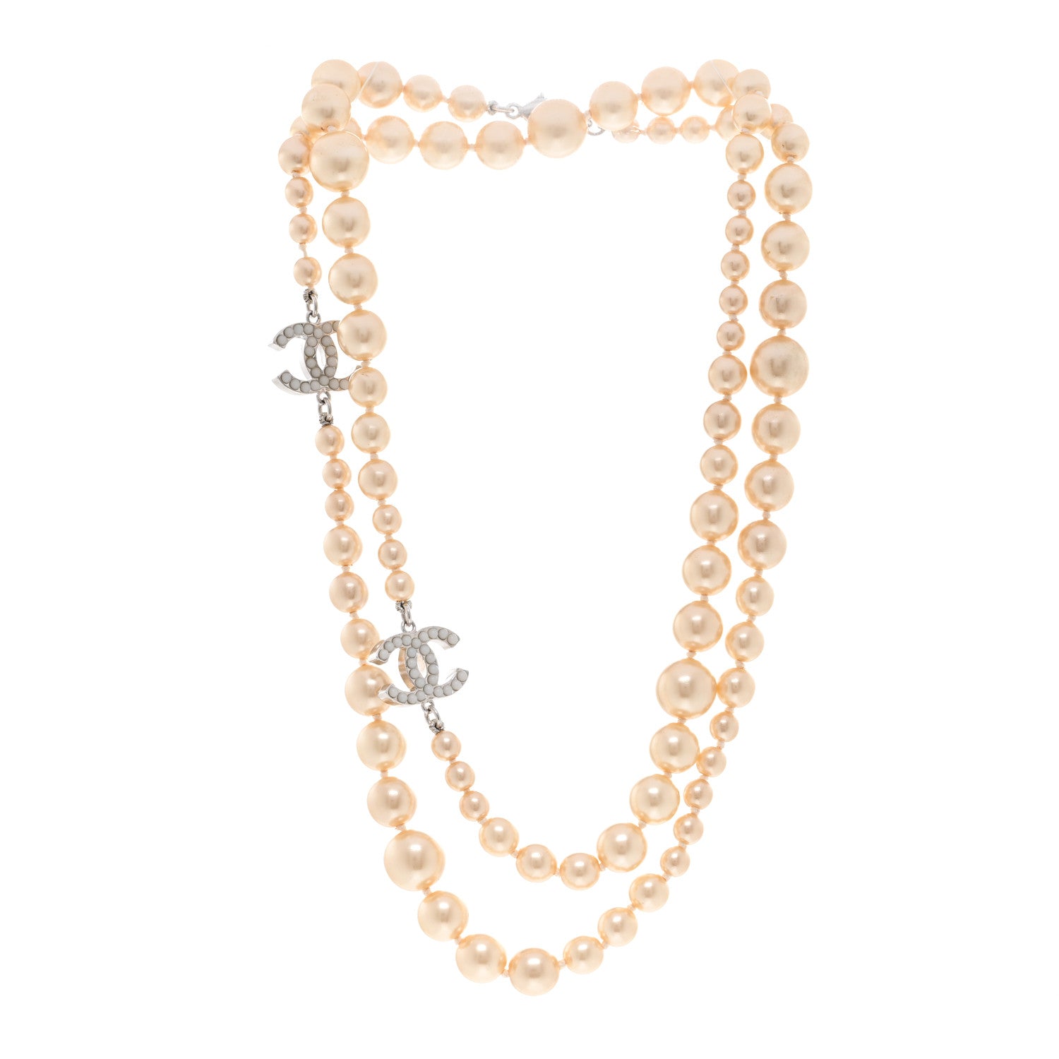Chanel Graduated Pearl CC Long Necklace Silver 3 of 5