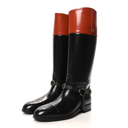Gucci Cordovan Lux Mens Zelda Harness Riding Boots 10 Black Amber Honey 3 of 7