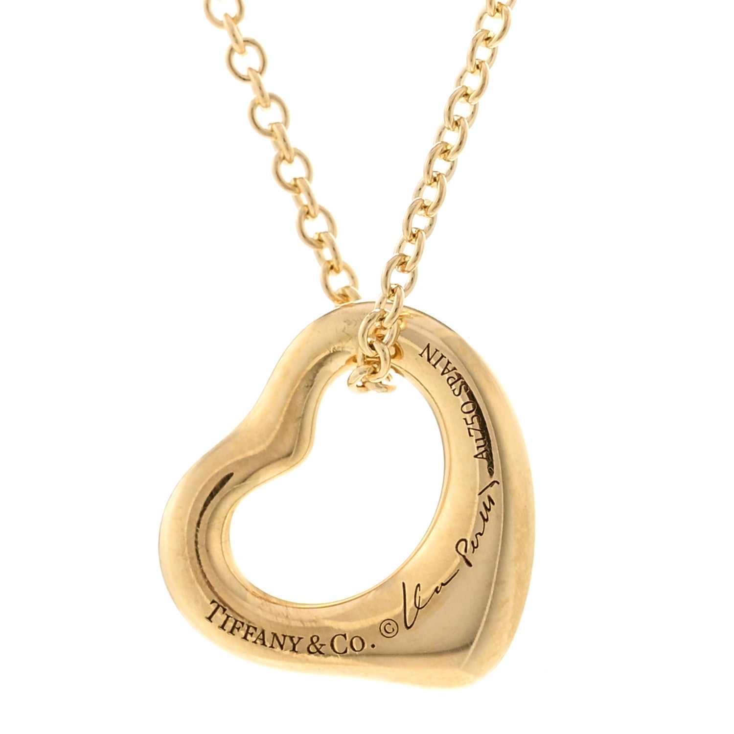 Tiffany 18K Yellow Gold 11mm Elsa Peretti Open Heart Pendant Necklace 4 of 5