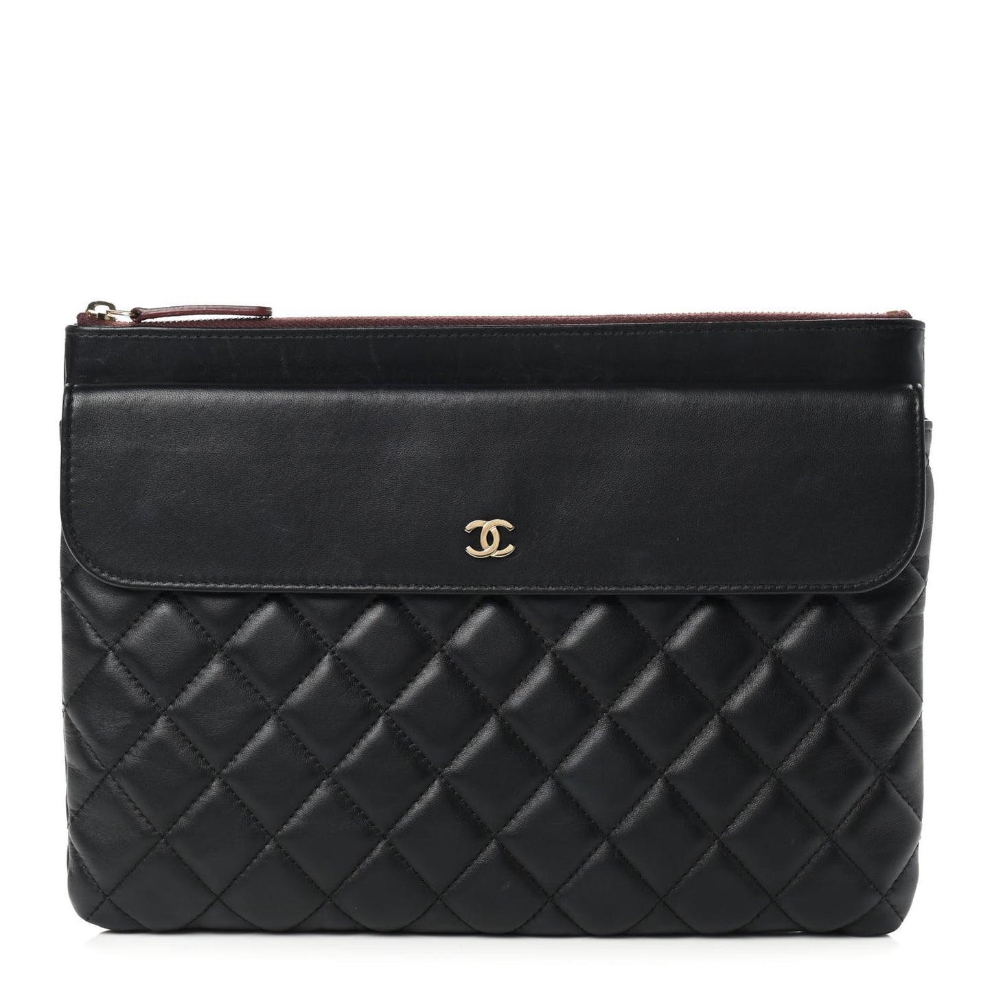 Lambskin Quilted Medium Flap Cosmetic Case Black