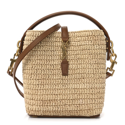 Saint Laurent Raffia Vegetable Tanned Calfskin Le 37 Mini Bucket Bag Natural Brick 1 of 9