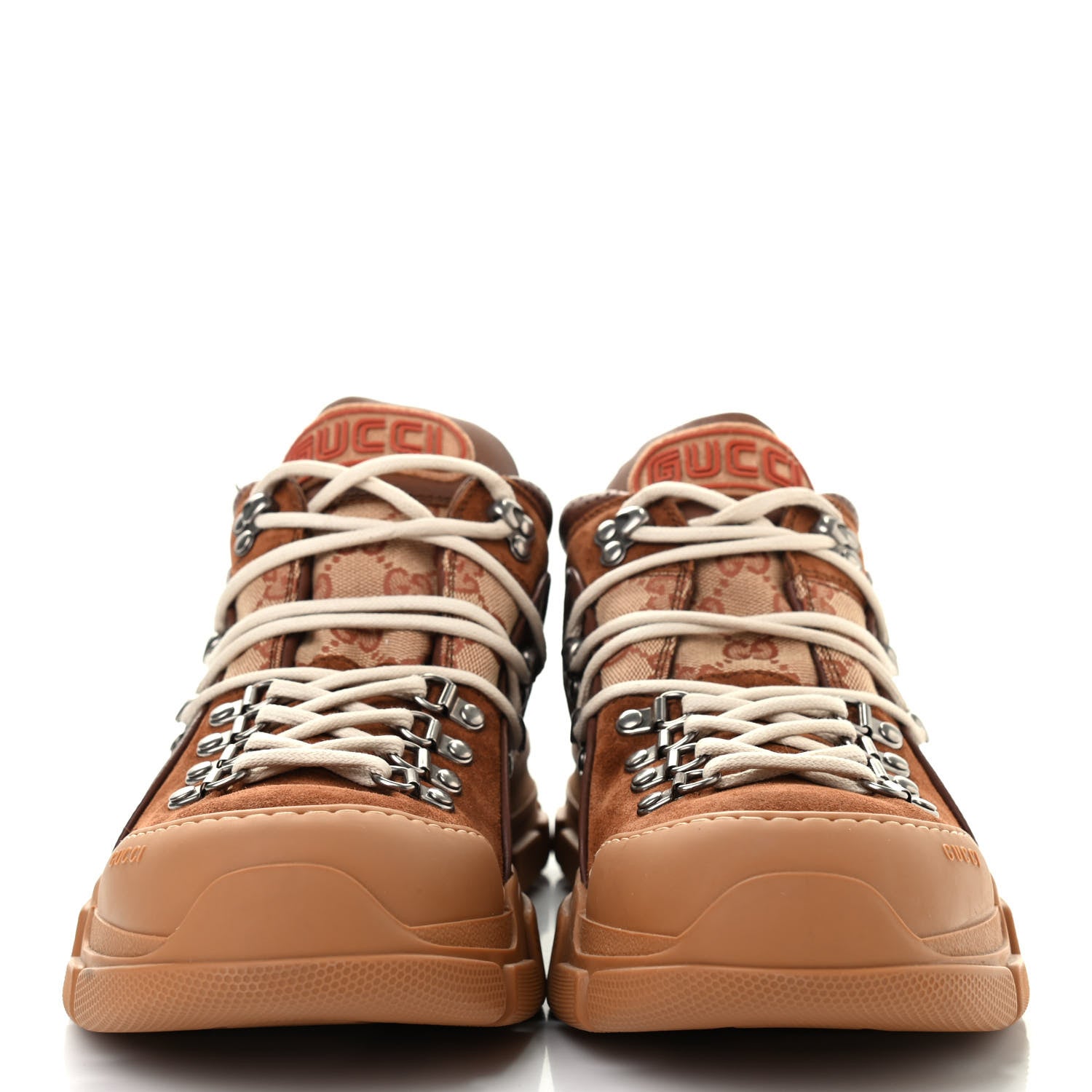 Gucci X SEGA Suede Calfskin GG Monogram Mens Flashtrek Sneakers 9 New Cuir Beige Ruggine 2 of 9