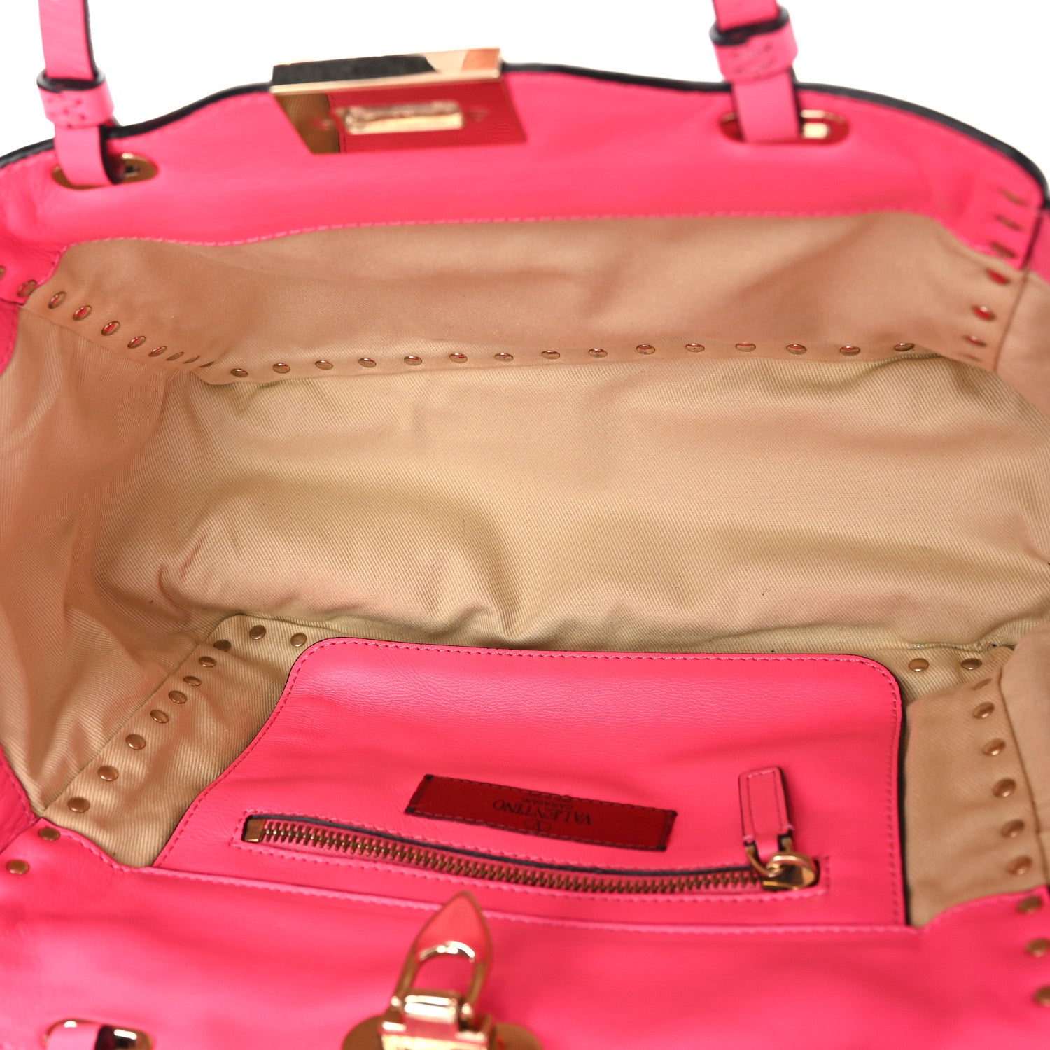 Valentino Garavani Vitello Small Rockstud Tote Fuxia Fluo 5 of 8