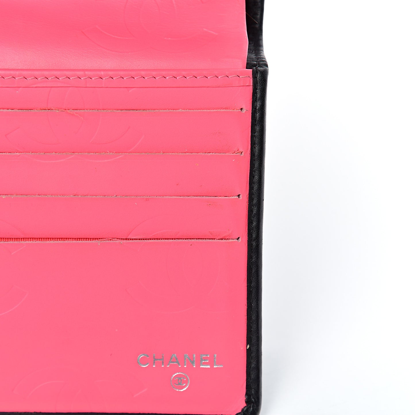 Calfskin Quilted Cambon Tri-Fold Wallet Black