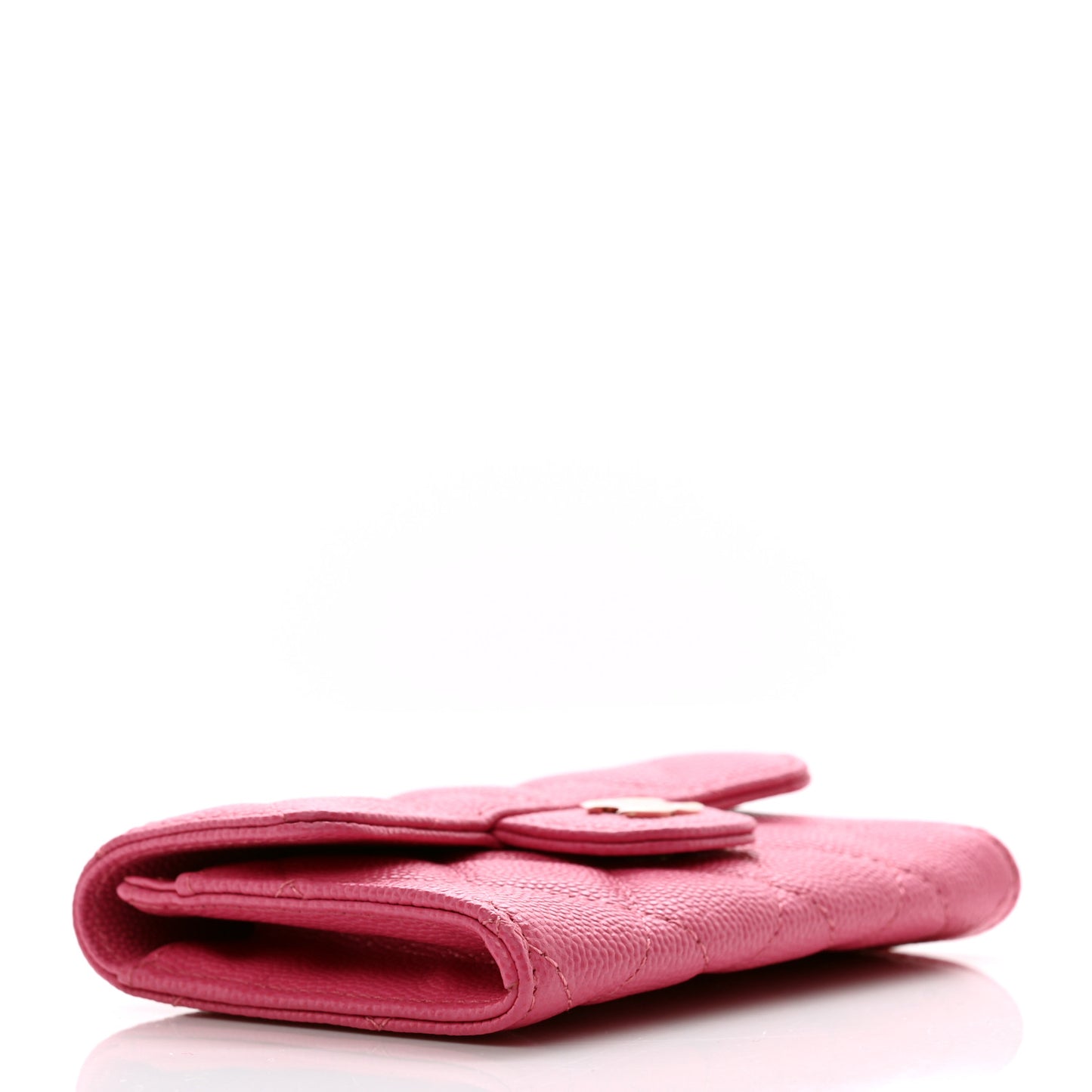 Caviar Quilted Flap Card Holder Wallet Pink