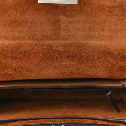 Valentino Garavani Calfskin Embossed Medium Guitar Strap Rockstud Rolling Flap Saddle Bag Brown 12 of 17
