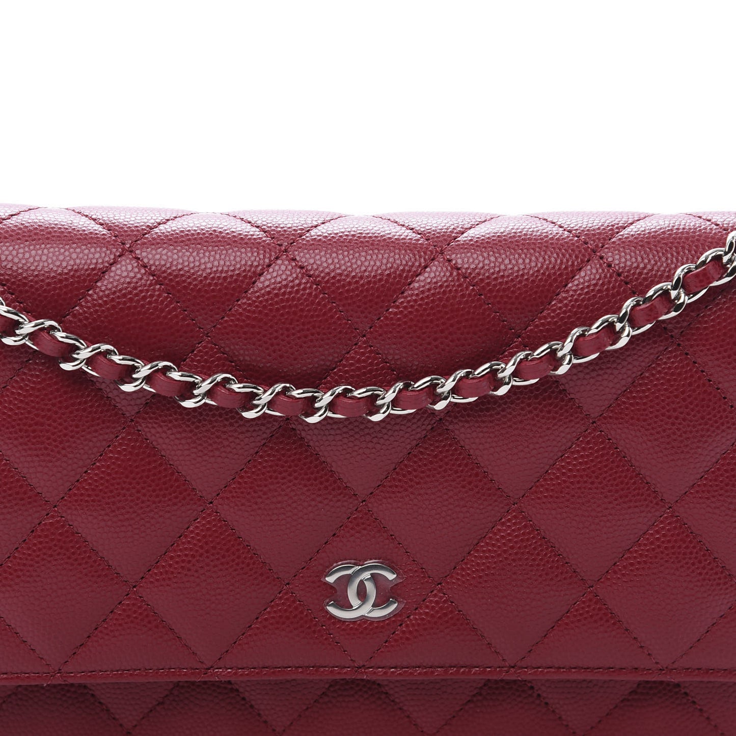 Caviar Quilted Wallet On Chain WOC Dark Red
