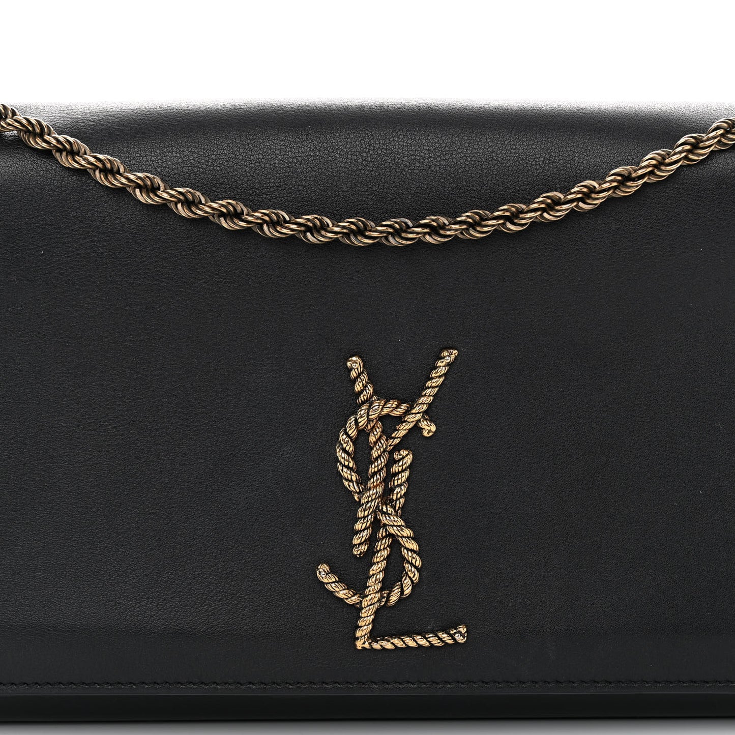 Smooth Calfskin Medium Braided Monogram Kate Satchel Black