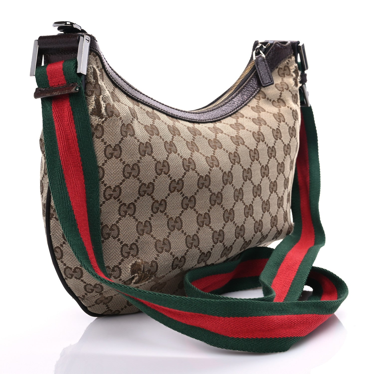Gucci Monogram Web Medium Half Moon Hobo Dark Brown 2 of 14