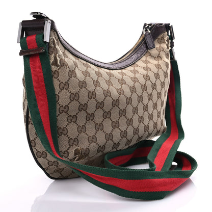 Gucci Monogram Web Medium Half Moon Hobo Dark Brown 2 of 14
