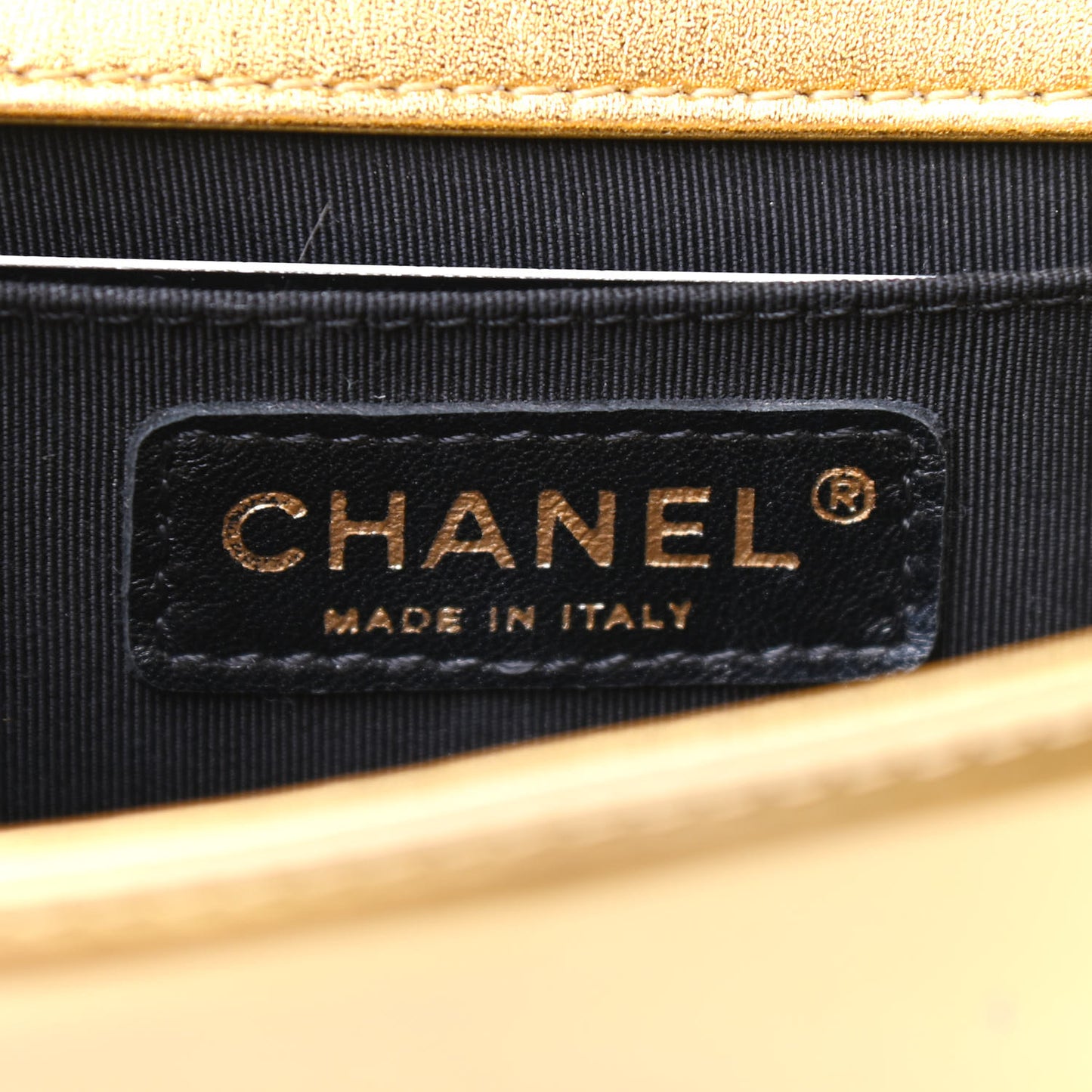 Metallic Patent Calfskin Quilted Small Boy Flap Gold