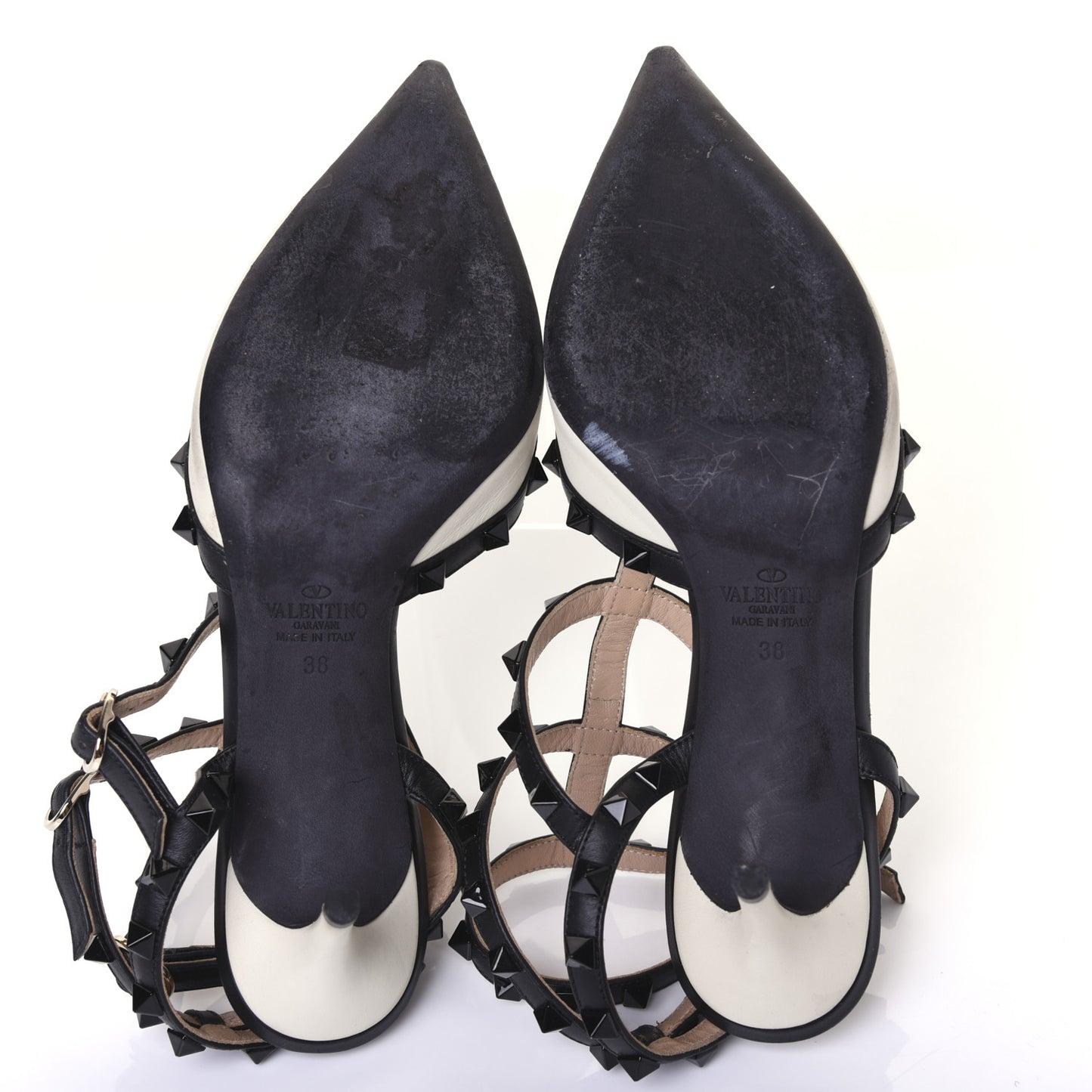 Nappa Rockstud Ankle Strap 65mm Pumps 38 Light Ivory Black
