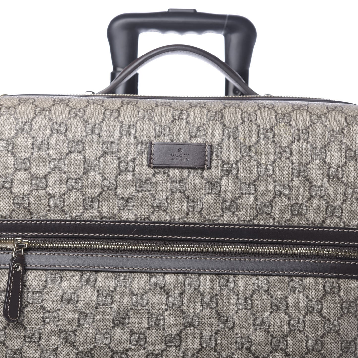 GG Supreme Monogram Selleria Calfskin Four Wheel Carry On Suitcase Beige Ebony Cocoa