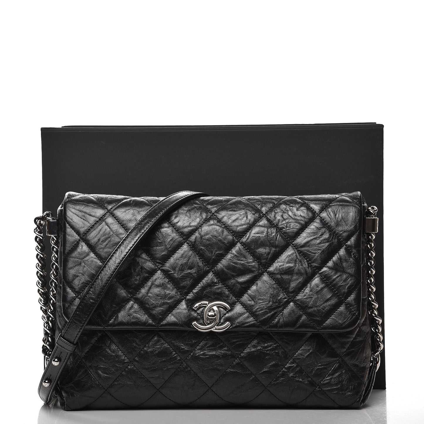 Crackled Aged Calfskin Big Bang Flap Black