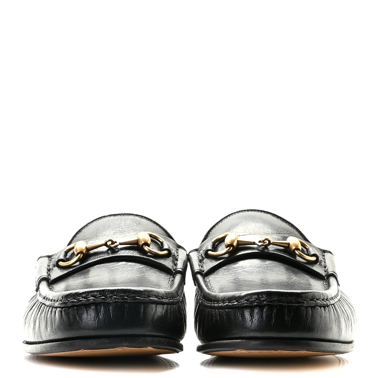Gucci Goatskin Stripe Mens Horsebit Slingback Slippers 9 Black 3 of 9