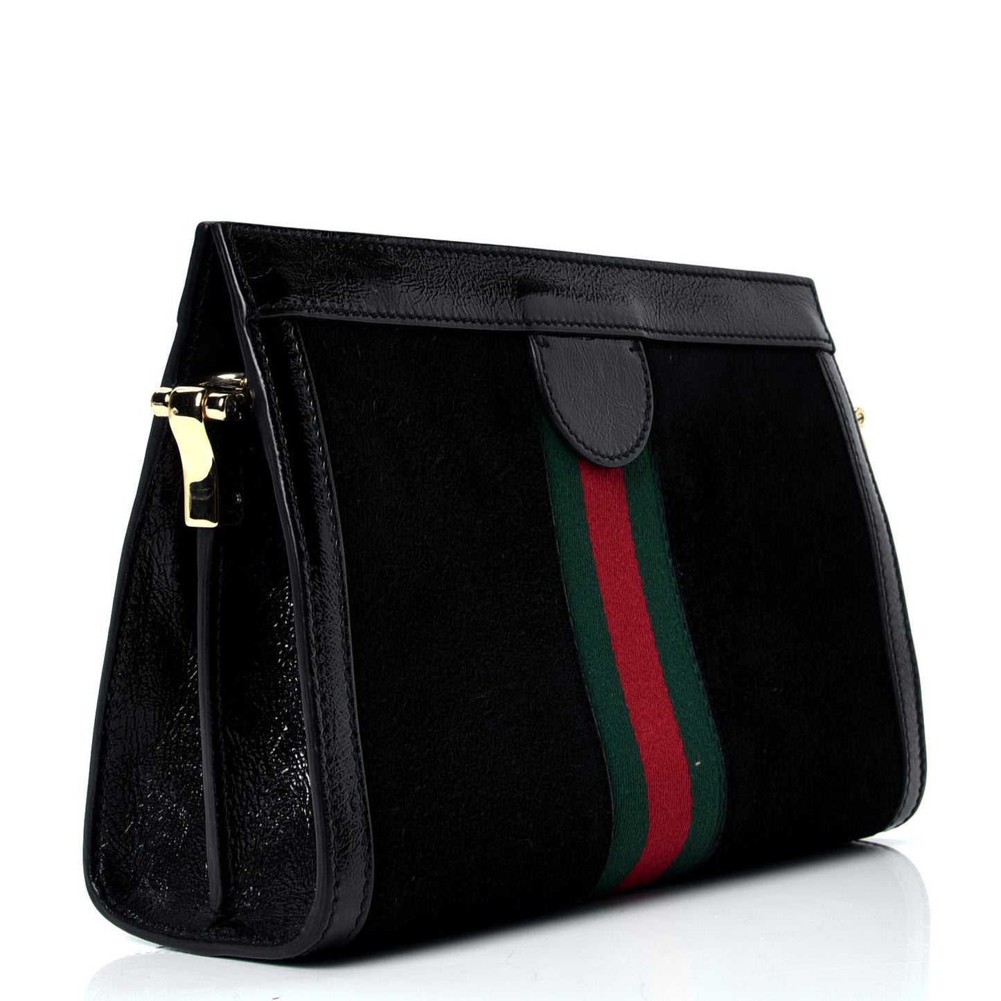 Suede Patent GG Web Small Ophidia Chain Shoulder Bag Black