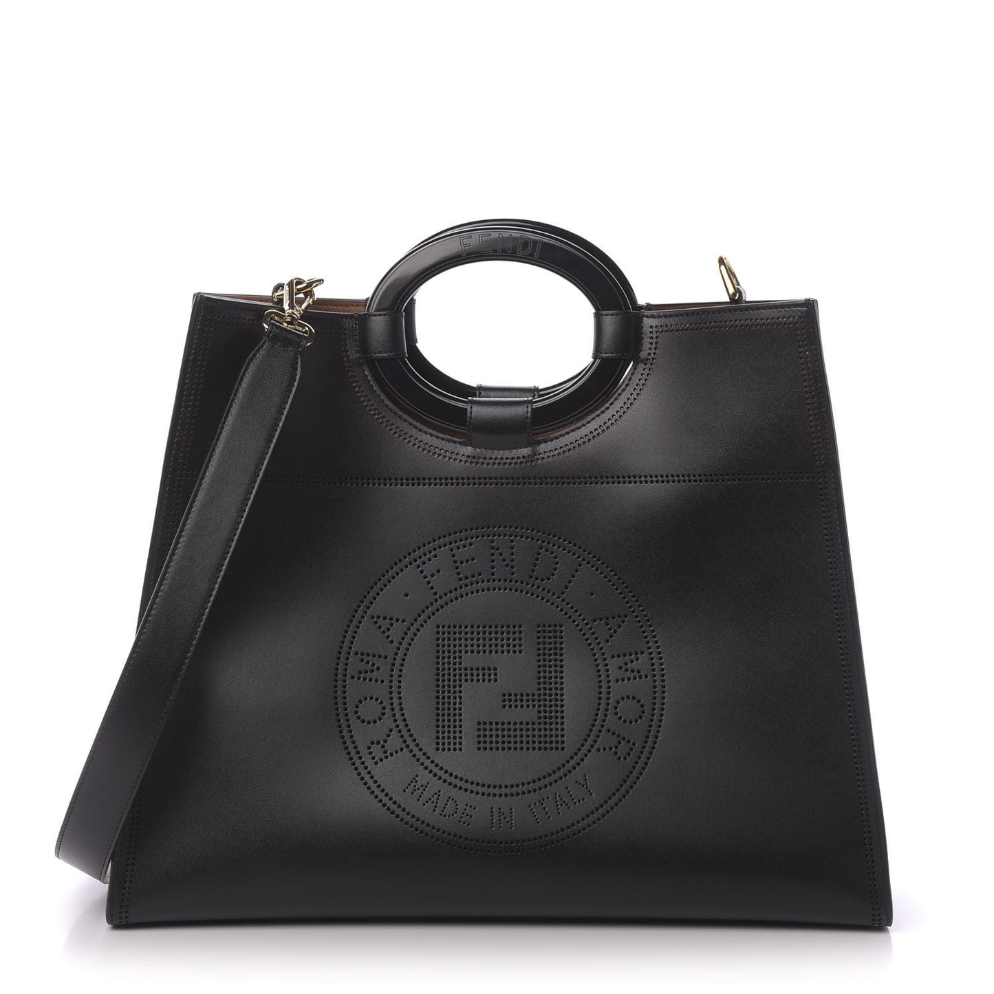 Vitello Liberty Plexiglass Stamp Patch Perforated Medium Runaway Shopper Tote Black
