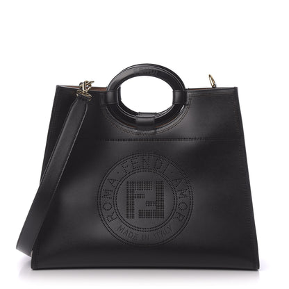Fendi Vitello Liberty Plexiglass Stamp Patch Perforated Medium Runaway Shopper Tote Black 1 of 14