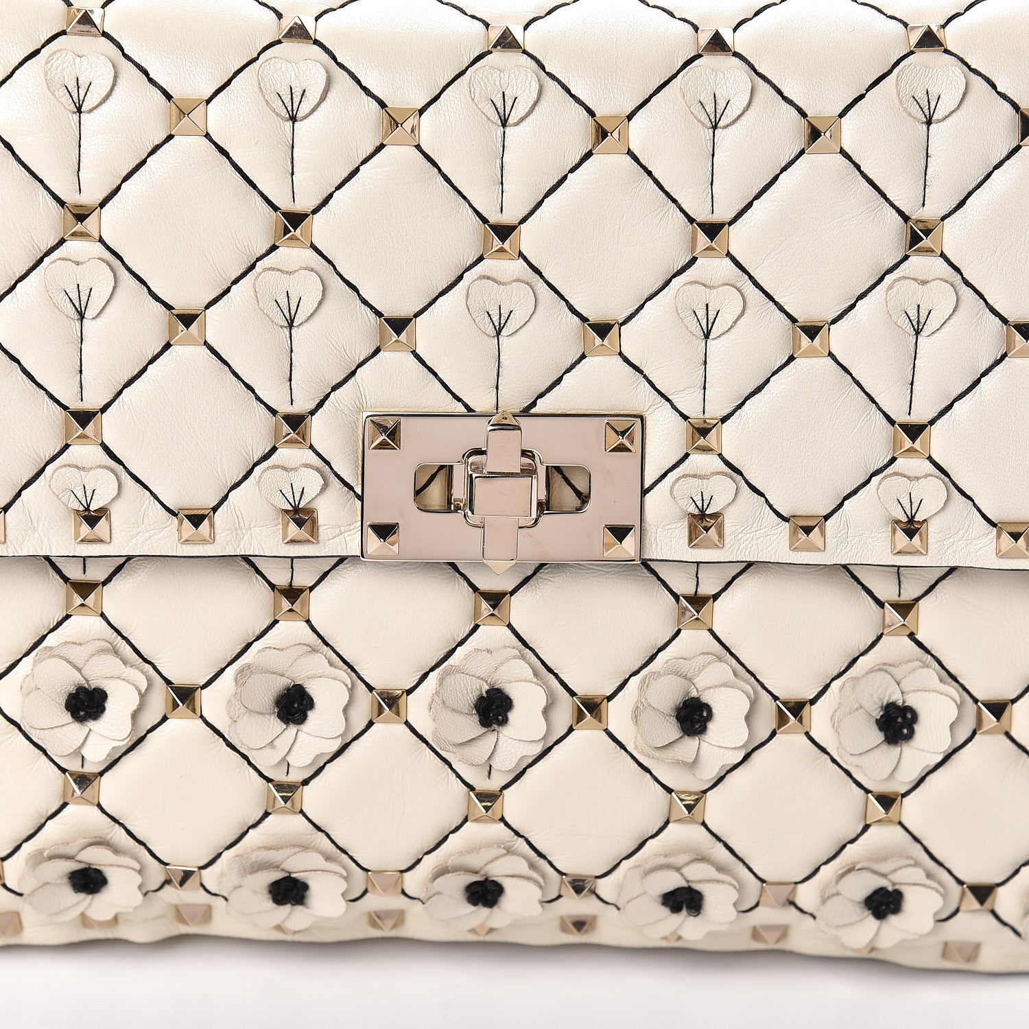 Valentino Garavani Lambskin Flower Medium Rockstud Spike Shoulder Bag Ivory 7 of 9