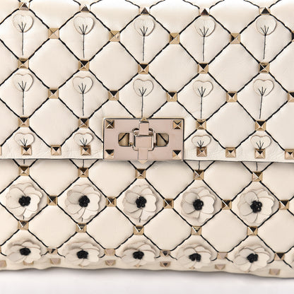 Valentino Garavani Lambskin Flower Medium Rockstud Spike Shoulder Bag Ivory 7 of 9