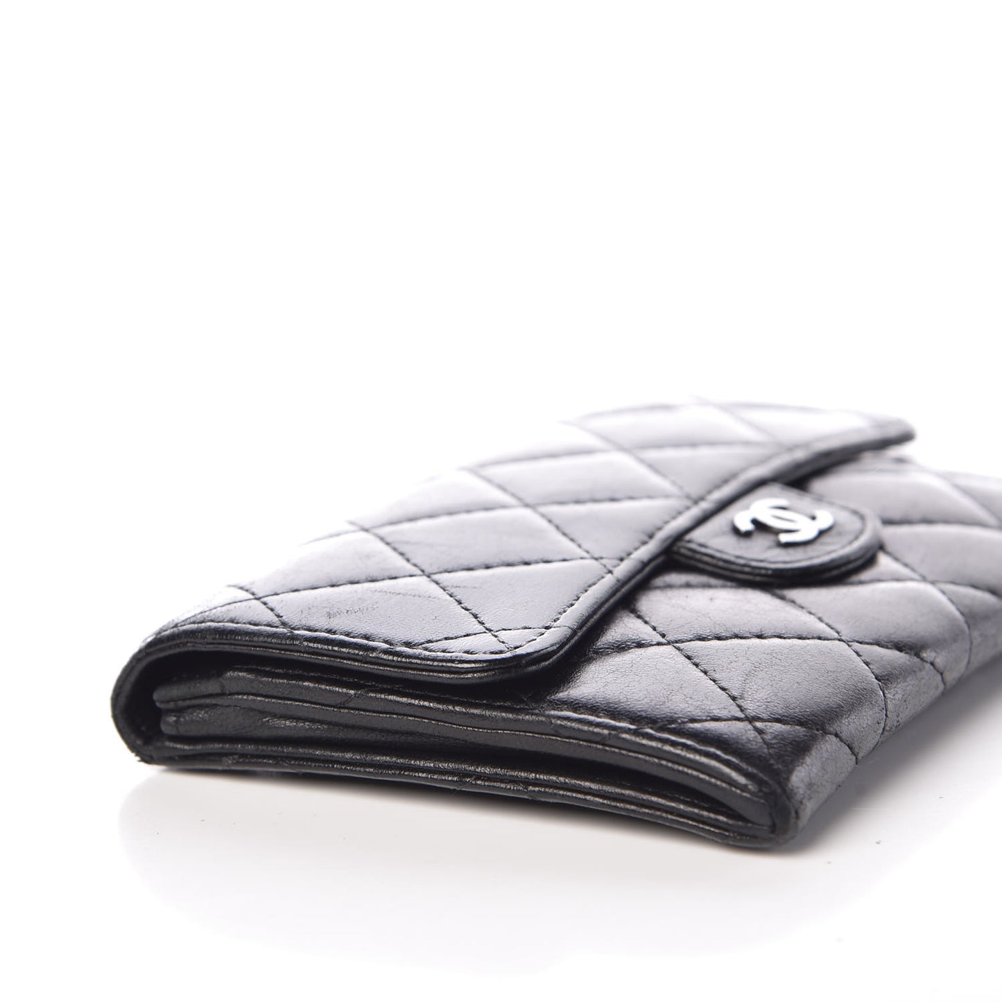 Lambskin Quilted Small Flap Wallet Black