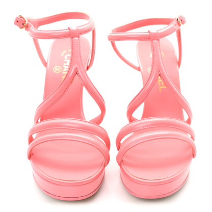 Chanel Goatskin Parthenon Platform Sandals 38.5 Pink 3 of 9