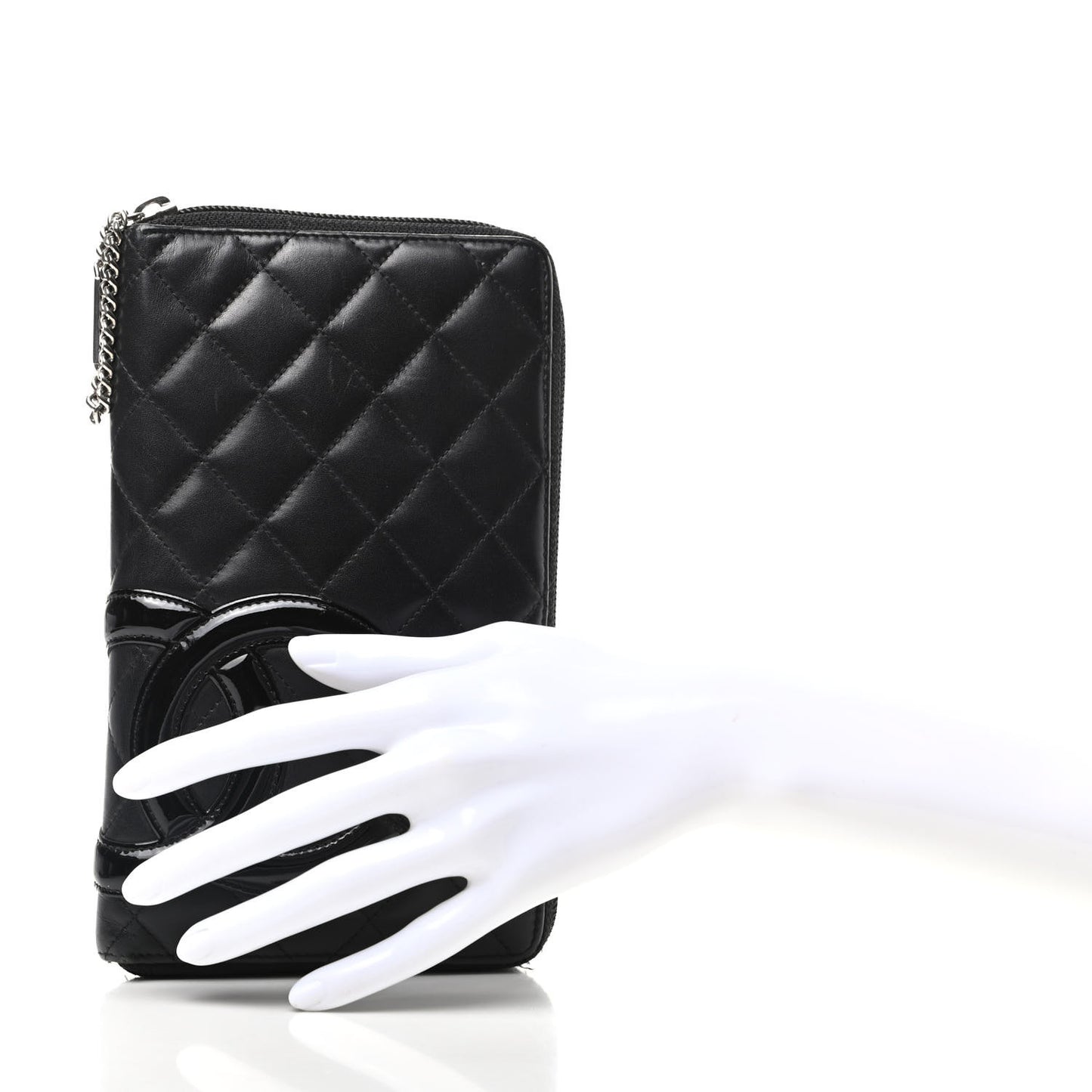 Calfskin Quilted Cambon Zip Around Organizer Wallet Black