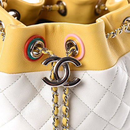Chanel Lambskin Quilted Cuba Drawstring Tote White Yellow 11 of 11