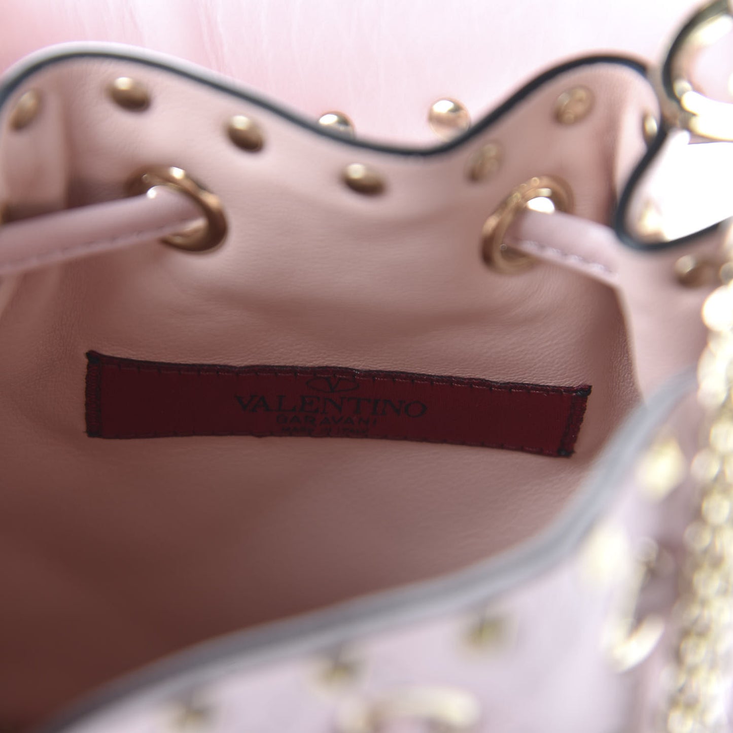 Nappa Mini Rockstud Spike Bucket Bag Rose Quartz