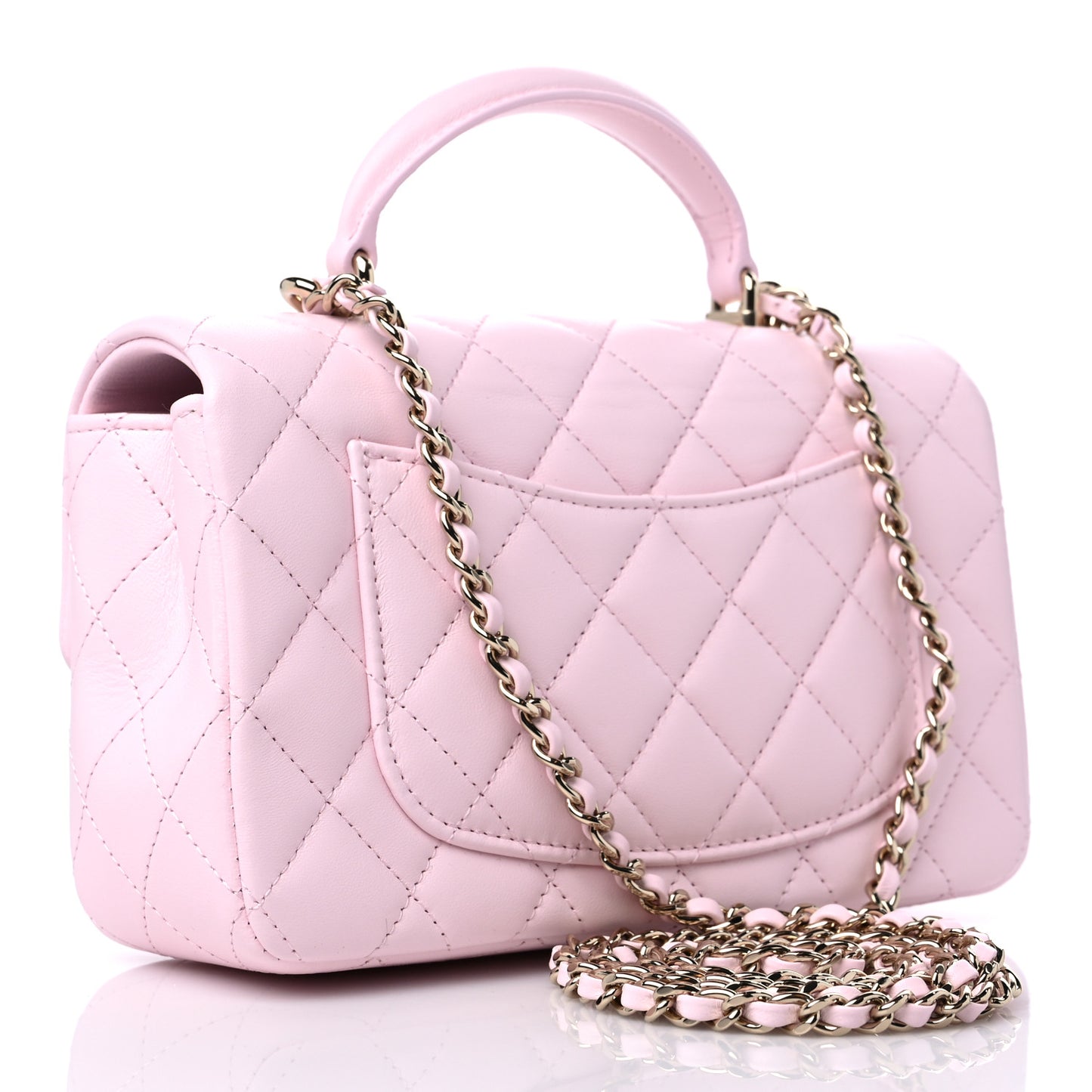 Lambskin Quilted Mini Top Handle Rectangular Flap Light Pink