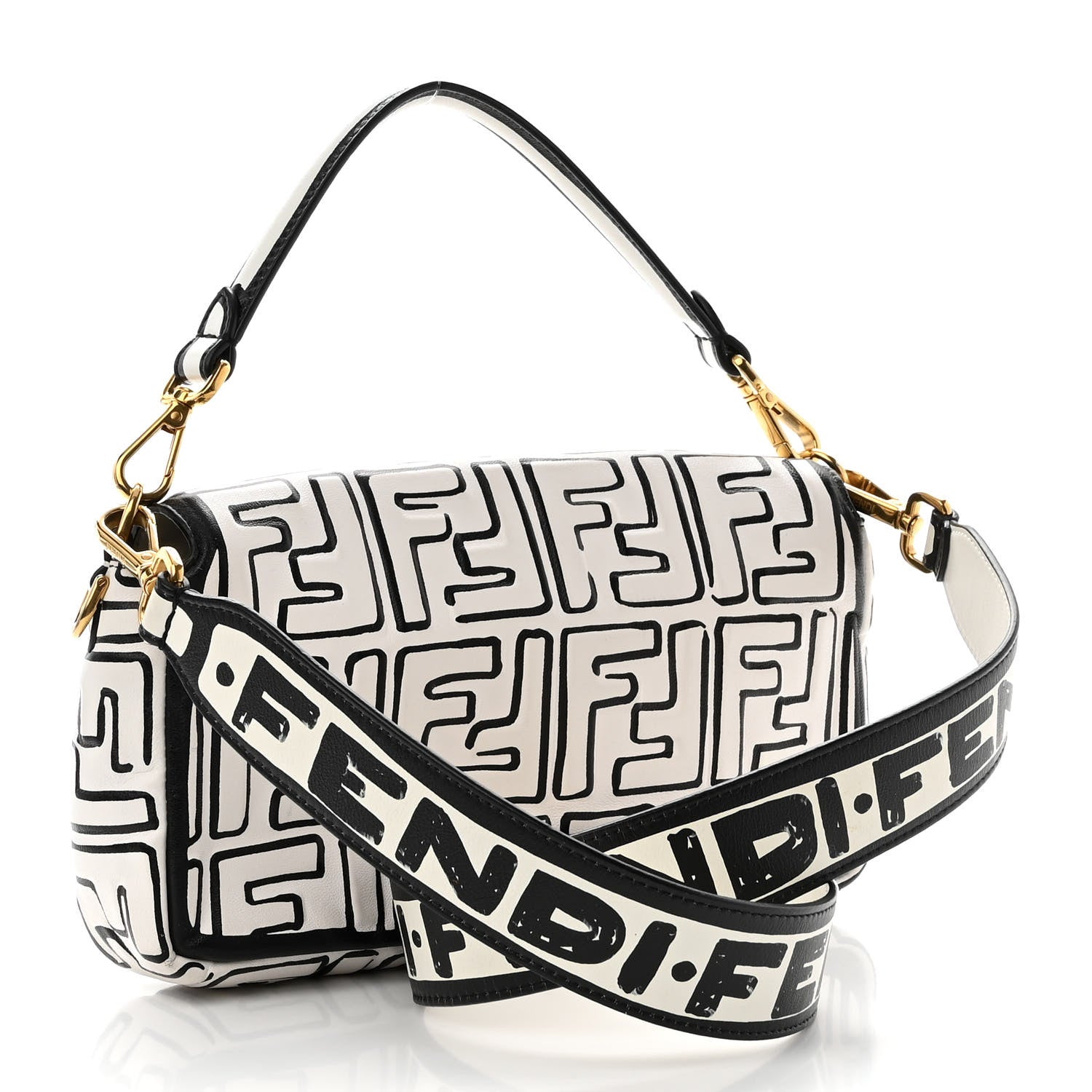 Fendi X JOSHUA VIDES Nappa FF Embossed Baguette White Black 3 of 10