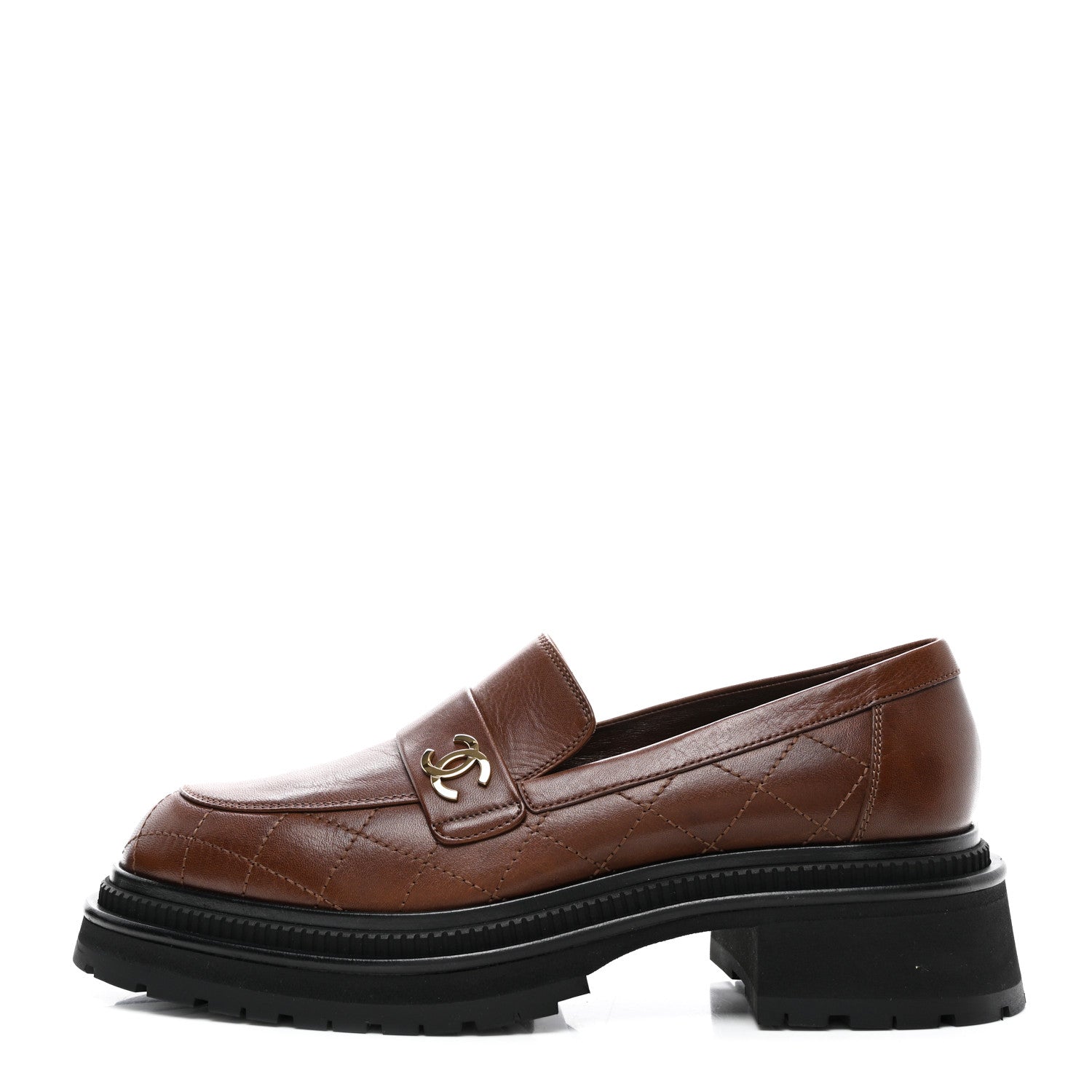 Chanel Calfskin Quilted CC Mocassin Loafers 42 Brown 1 of 8