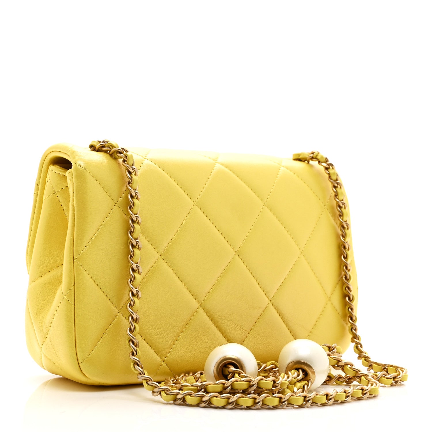 Chanel Iridescent Lambskin Quilted Mini Rectangular Pearl Crush Flap Yellow 3 of 10